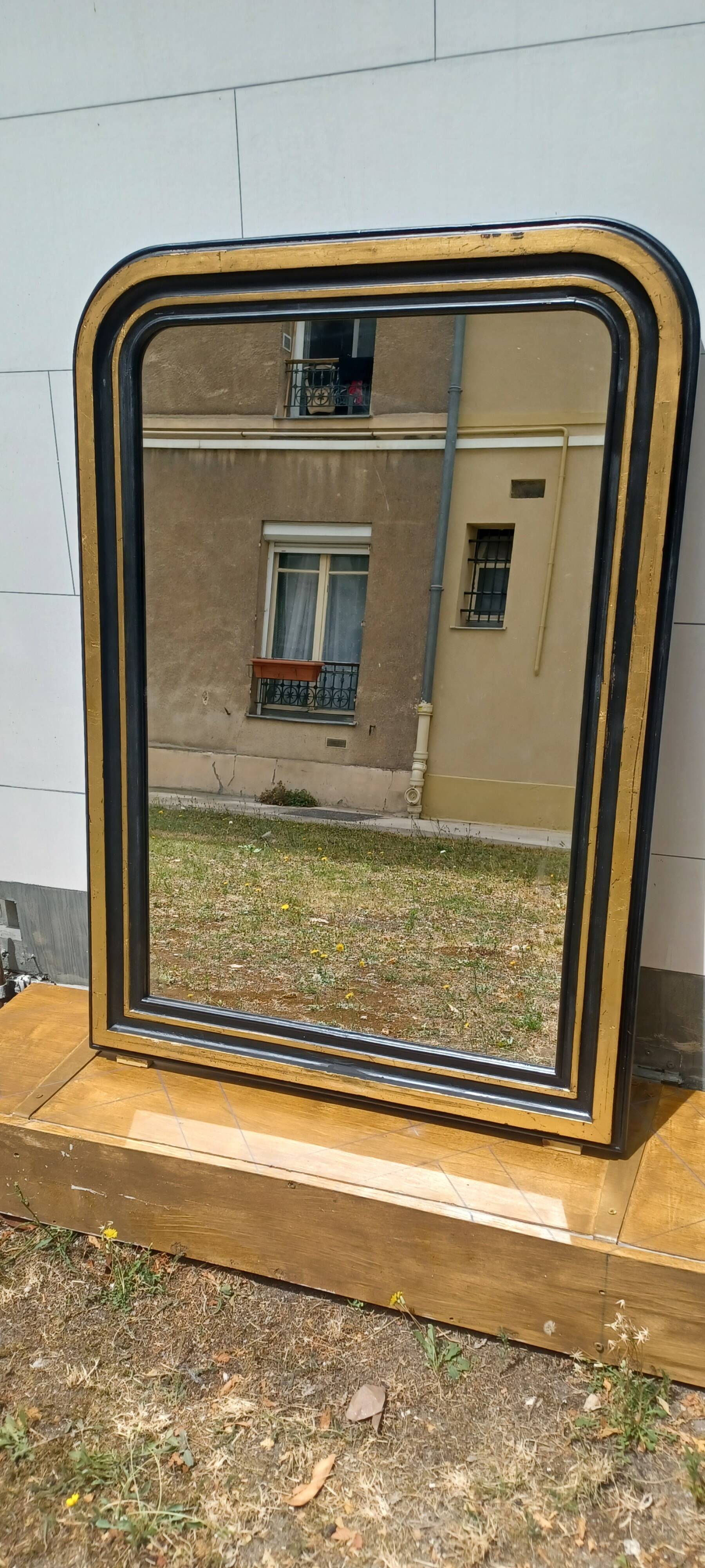 Vintage grand mirror in the 1970s style black and gold 109 x 79 cm