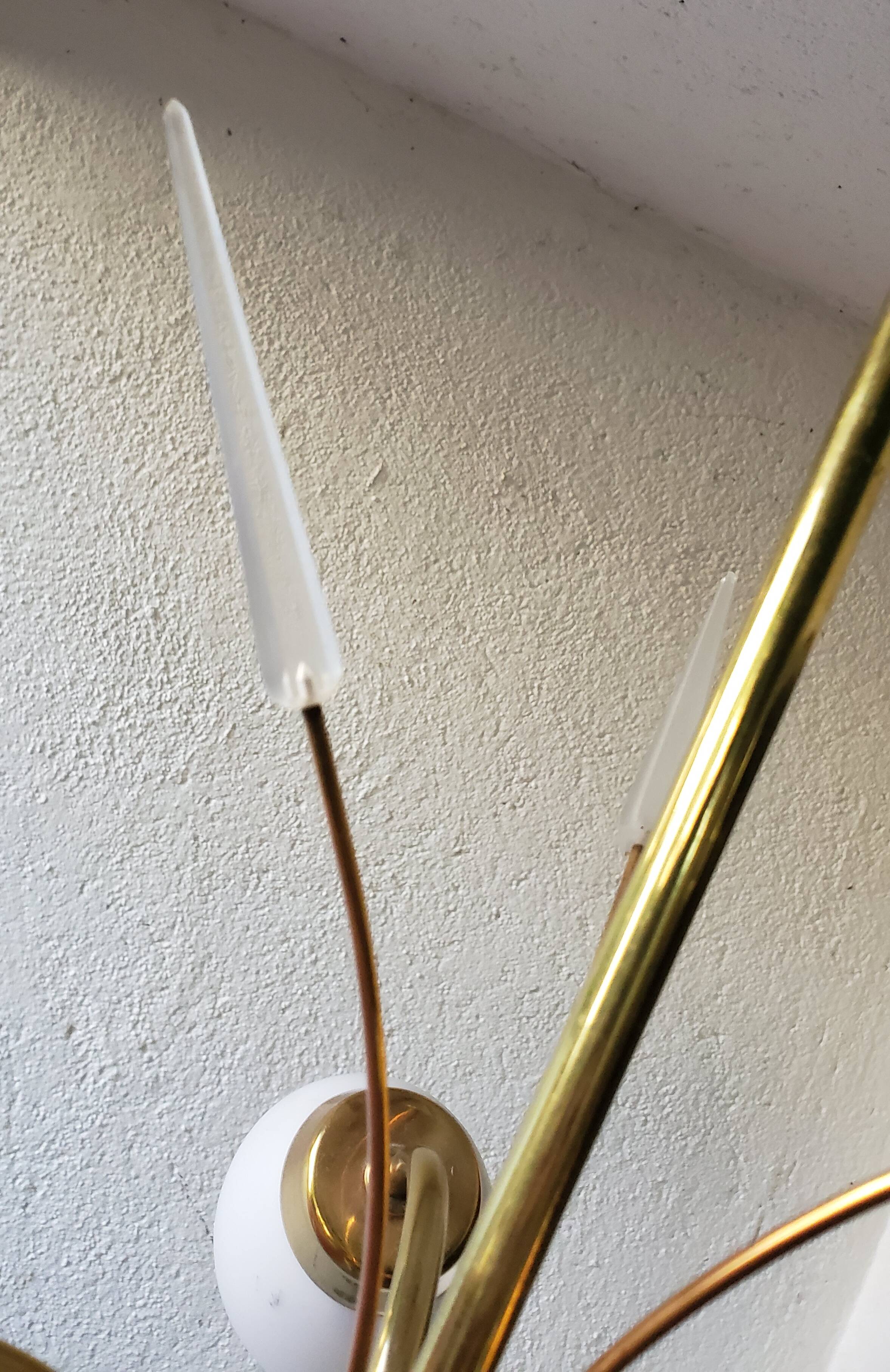 60's opaline and brass chandelier