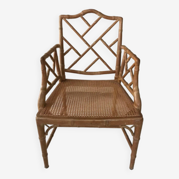 Old bamboo wood cane armchair