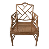 Fauteuil canné en bois et bambou ancien