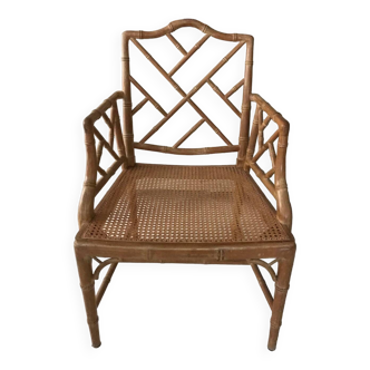 Old bamboo wood cane armchair