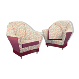 Set of 2 armchairs fabric gobelin design 70s modern vintage
