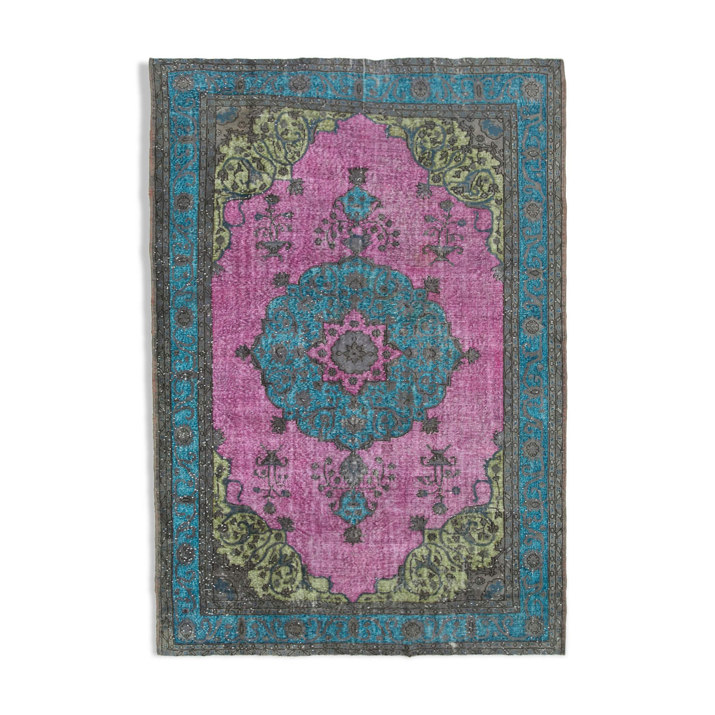 Handmade Antique Turkish 1980s 227 cm x 319 cm Pink Rug