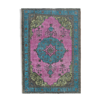 Handmade Antique Turkish 1980s 227 cm x 319 cm Pink Rug