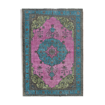 Tapis fait à la main antique turc 1980s 227 cm x 319 cm tapis rose