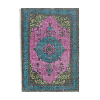 Tapis fait à la main antique turc 1980s 227 cm x 319 cm tapis rose