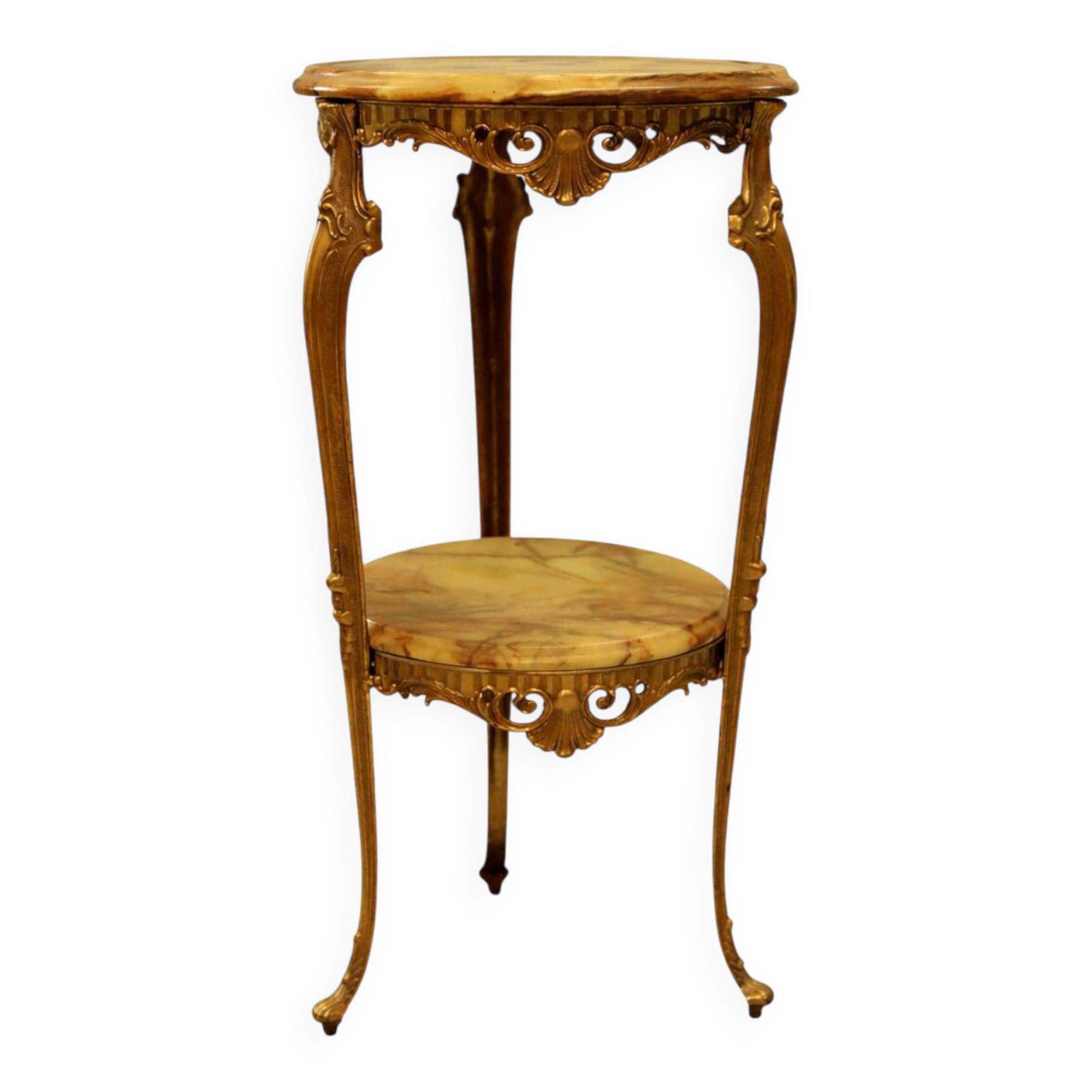 Antique gilded rococo gueridon with 2 onyx tops – Napoleon III