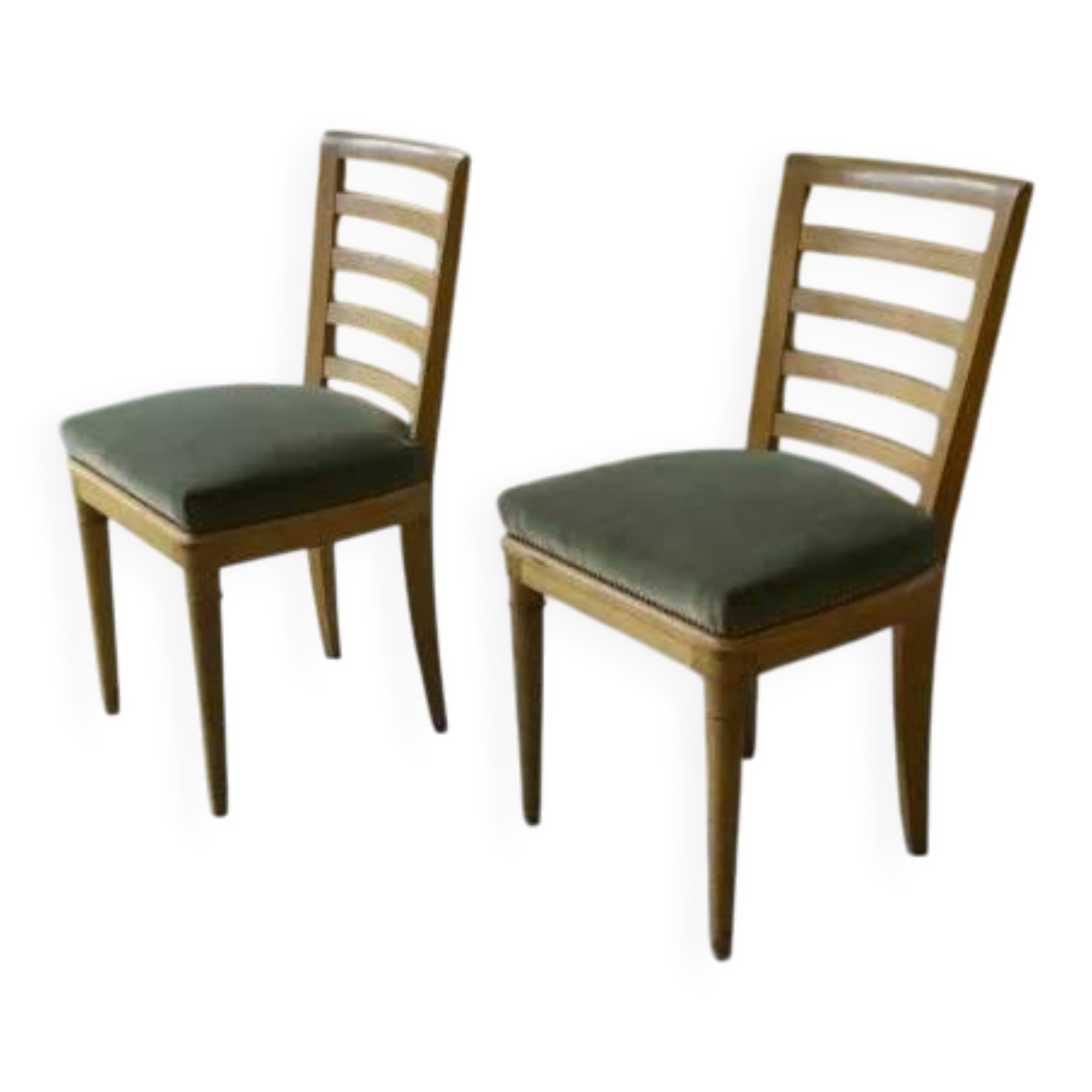 Pair of modern chairs with green velvet seats, 1940s