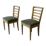 Pair of modern chairs with green velvet seats, 1940s
