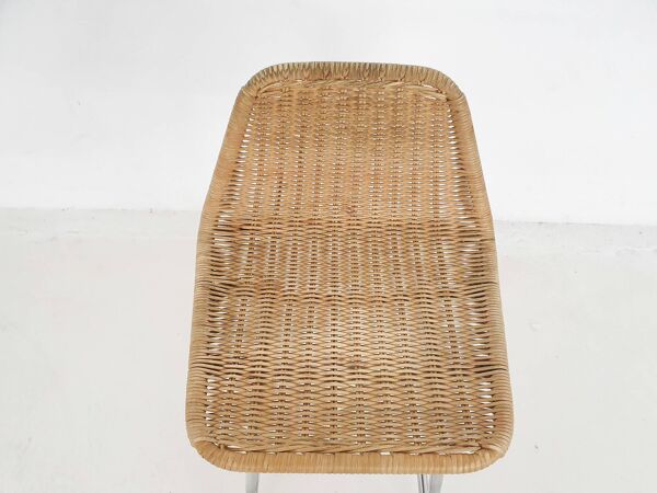 Tabouret de bar en rotin et métal Rohe Noordwolde, Pays-Bas, années 1950