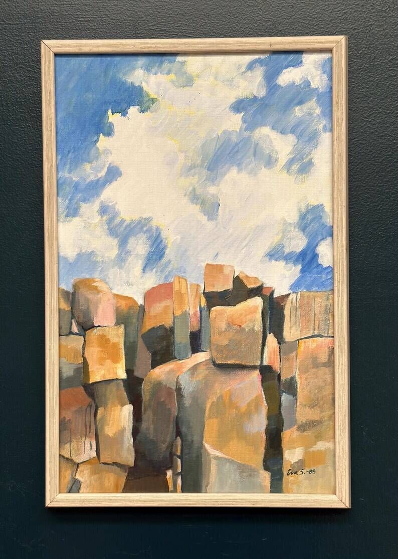 Original Swedish Oil on Canvas – "Landscape" by Eva S. – Signed – Vintage & Framed – 52 × 34 cm (20.5" × 13.4")