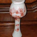 Soliflore vase in blown opaline glass decorated with flowers
