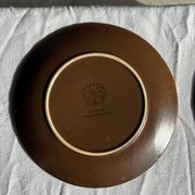 Lot de 6 assiettes à dessert vintage en grès brun