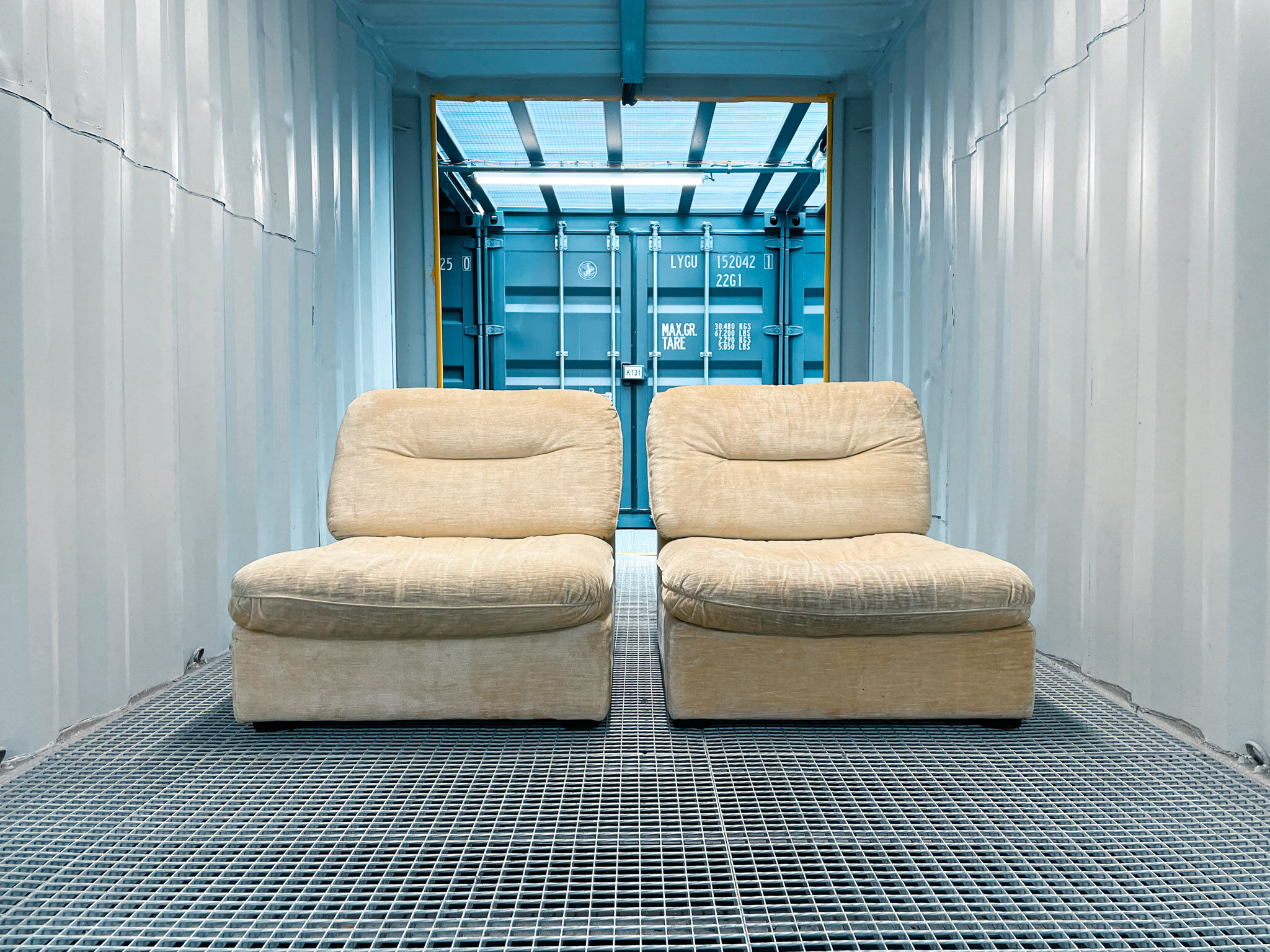 Pair of vintage beige velvet chairs