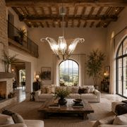 Extraordinary Large Transparent Murano Glass Leaves Chandelier by Franco Lu