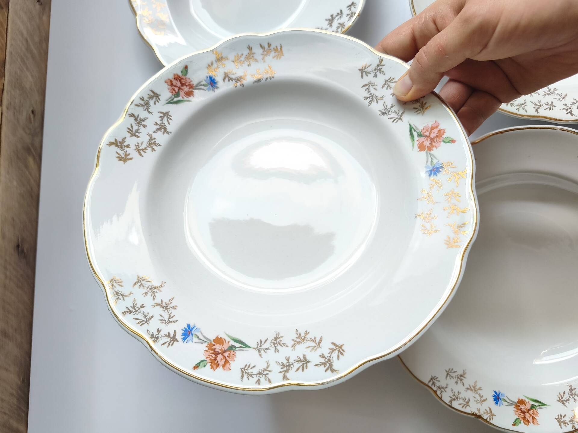 Lot de 4 assiettes creuses vintage Sarreguemines modèle Béarn fleurs
