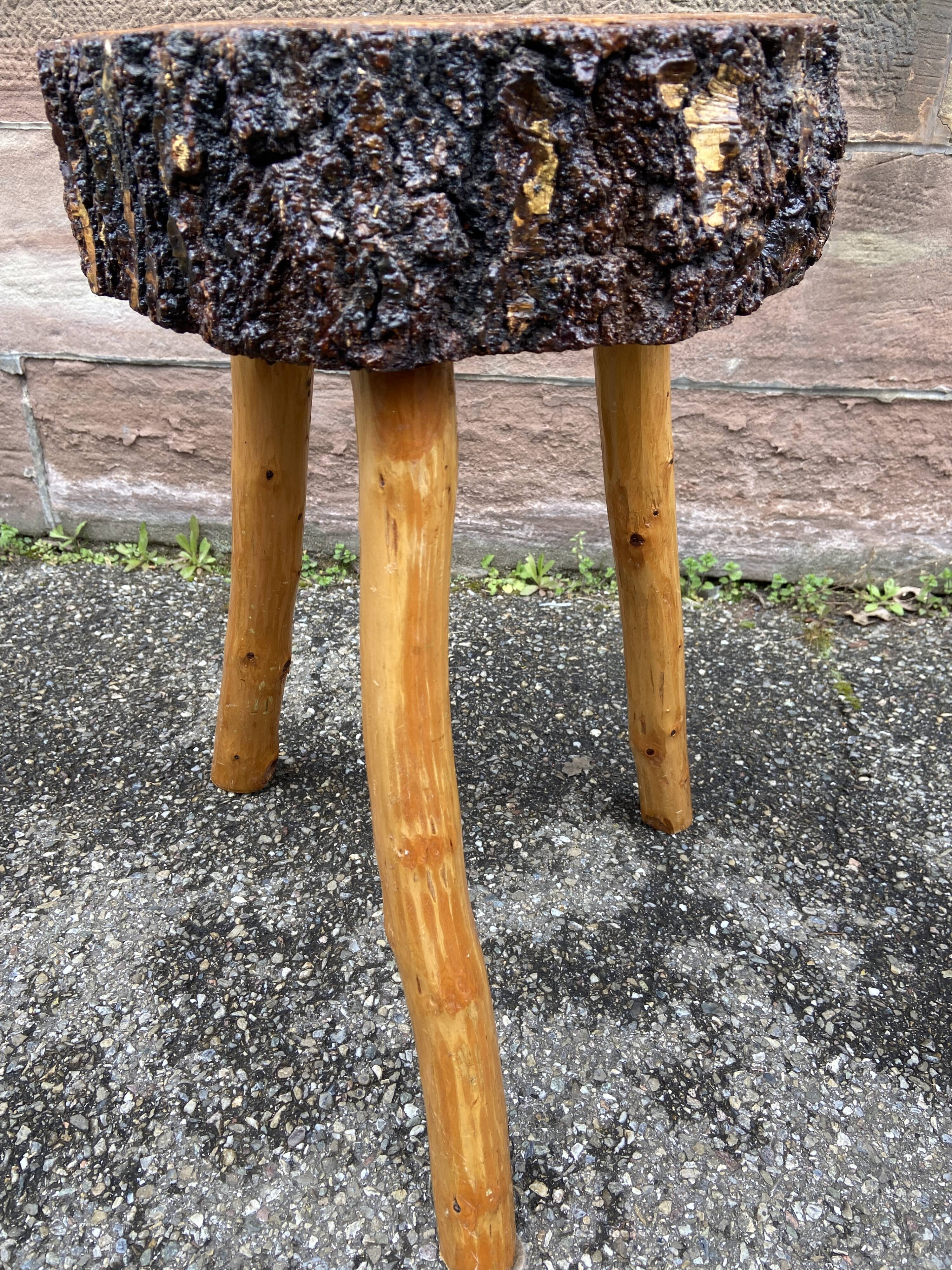 pair of rustic tripod farm stools 1950 brutalist wooden vintage French stool