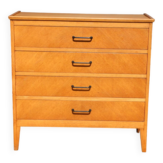 4-drawer light oak chest of drawers 1960