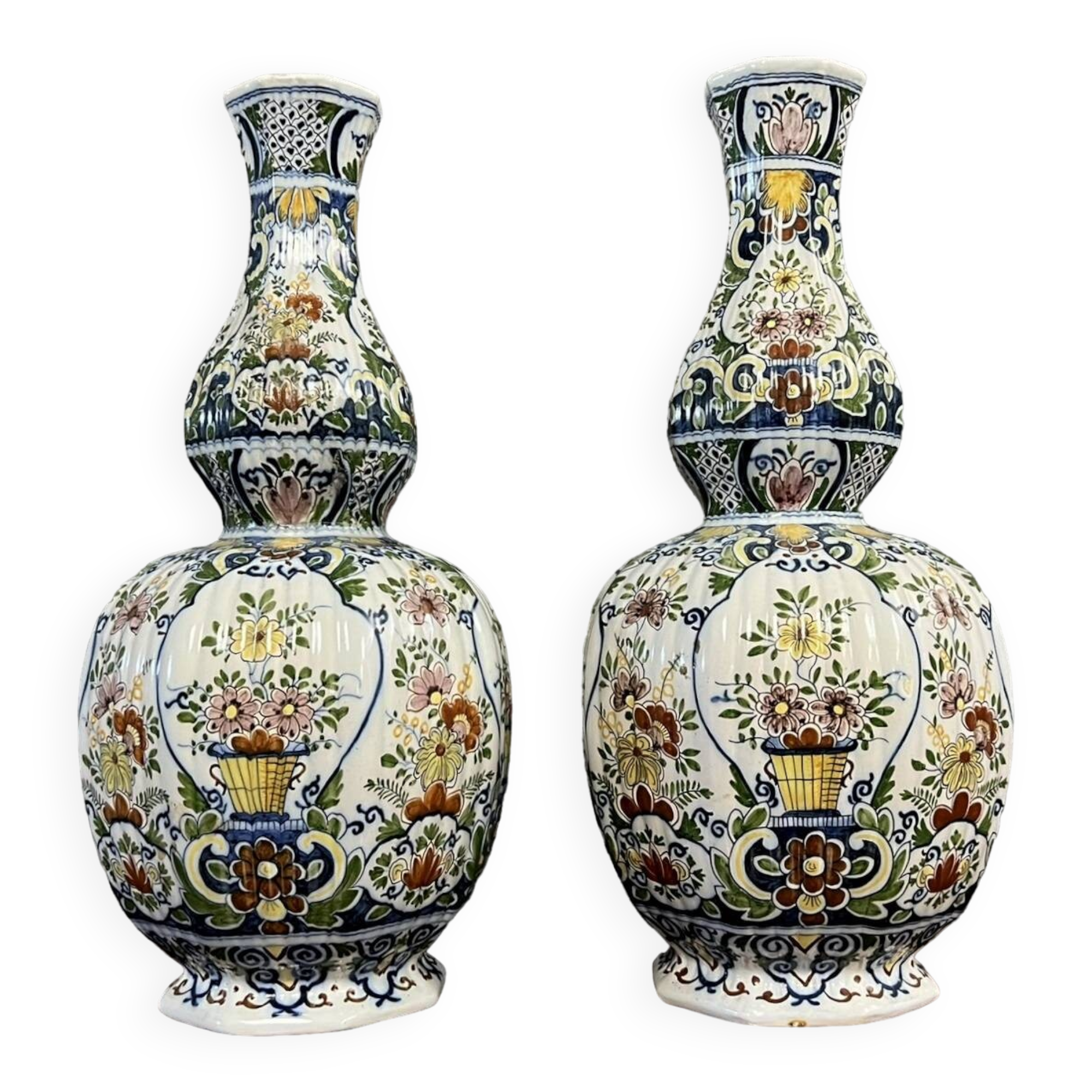 Rouen: pair of flower vases, hand painted around 1880-1900