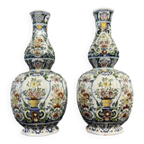 Rouen: pair of flower vases, hand painted around 1880-1900