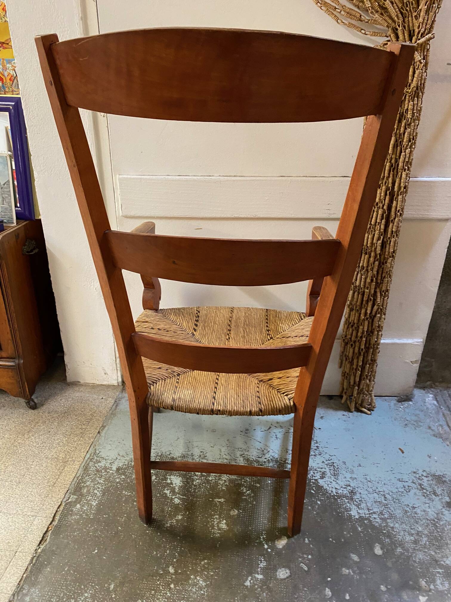 provençal armchair with dark beech armrests two-tone straw seat