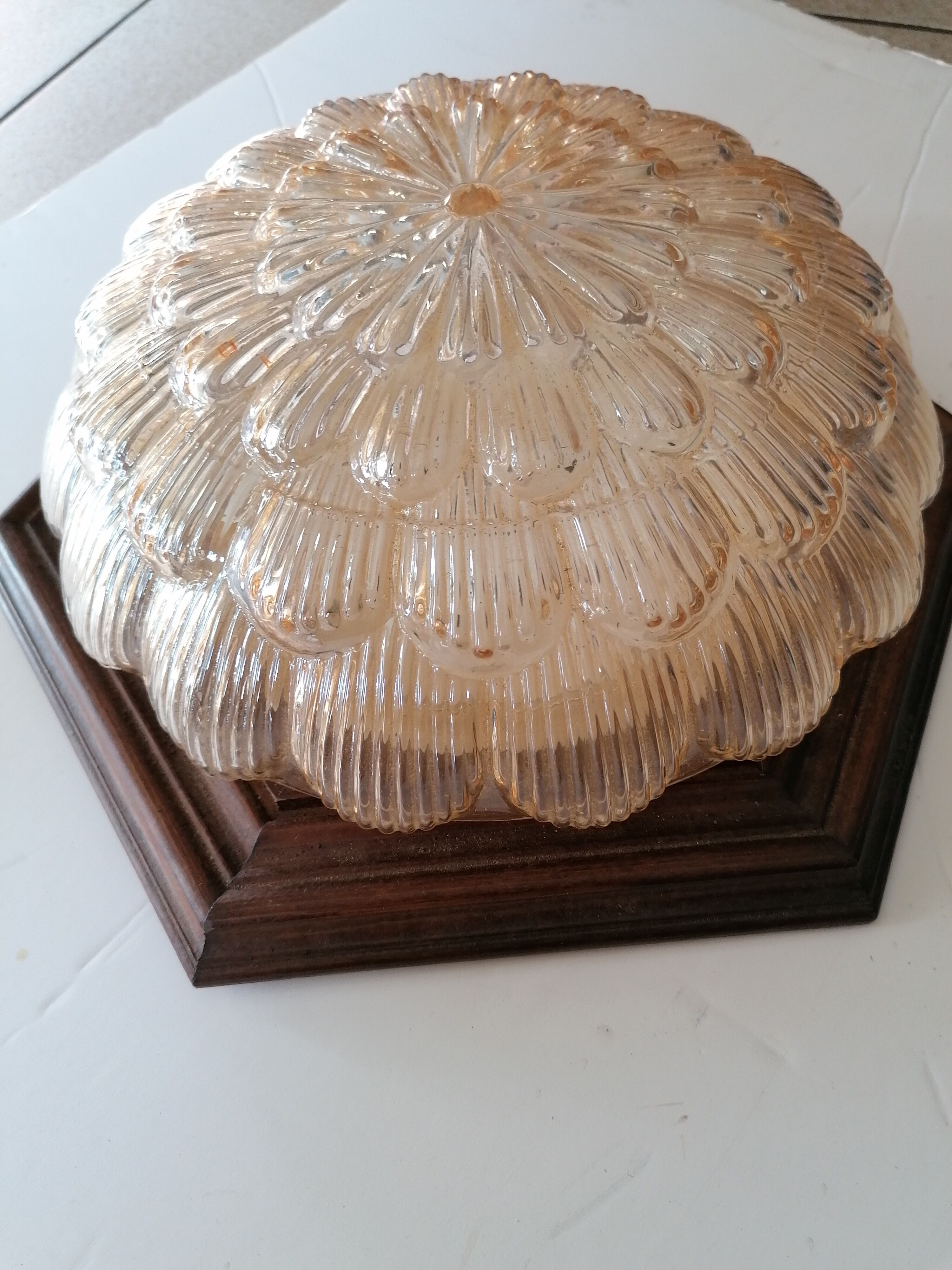 Sconce globe flower molded glass, wood 60s