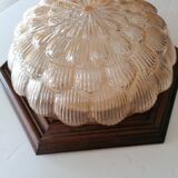 Sconce globe flower molded glass, wood 60s