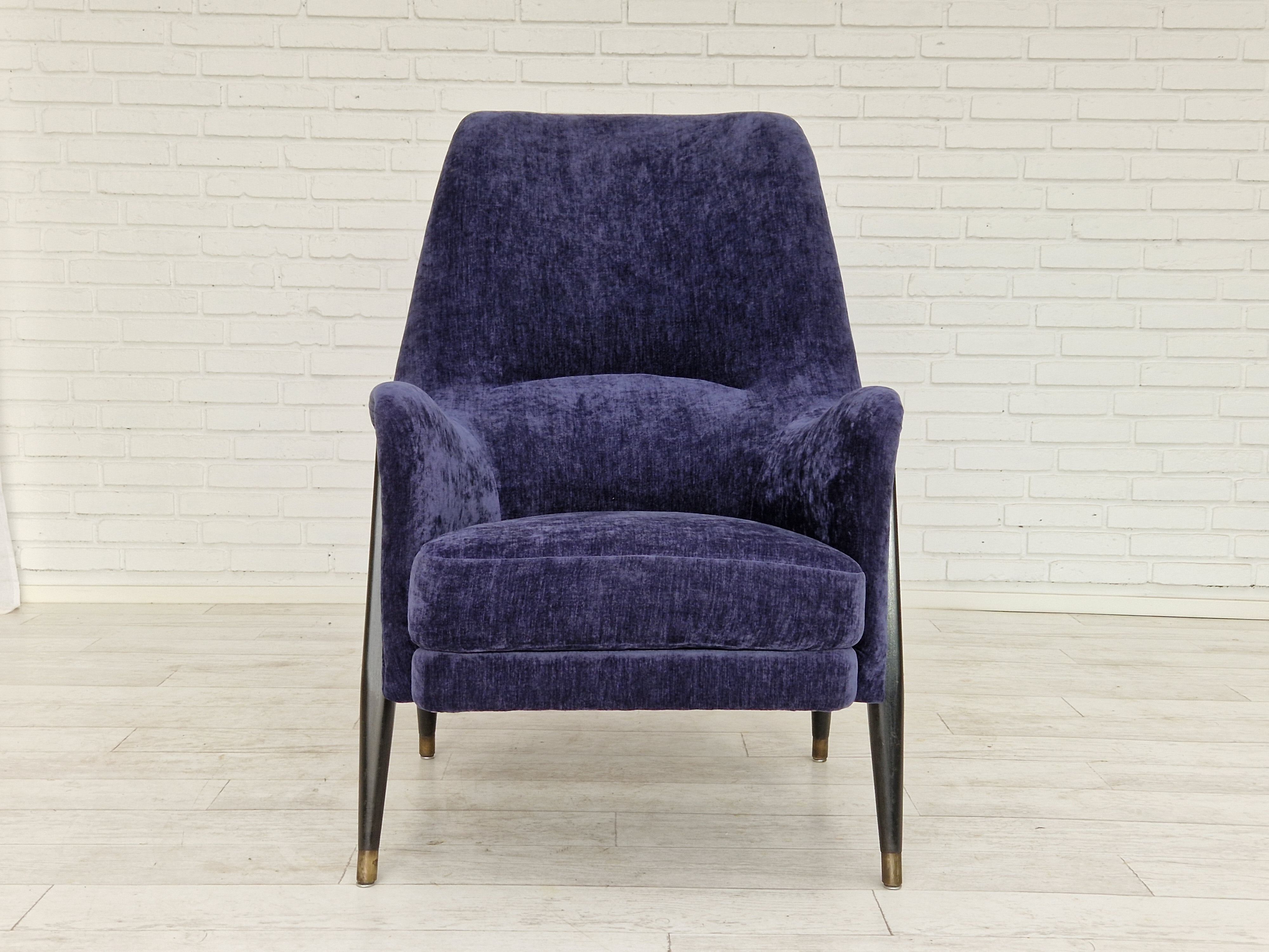 1960s, Swedish design, refurbished high-back armchair, vintage velour