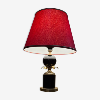 Lampe deluxe 1970 , dans le gout de p barbier , abat jour liseret or sur font rouge 44x30