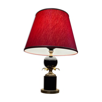 Lampe deluxe 1970 , dans le gout de p barbier , abat jour liseret or sur font rouge 44x30