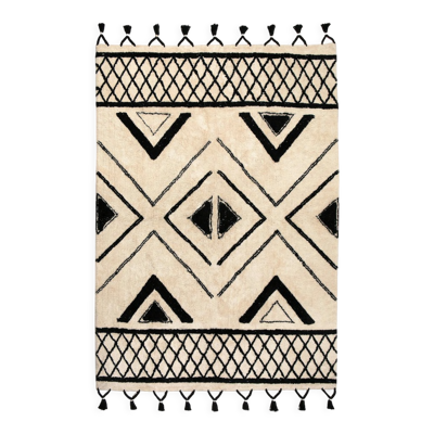 Tapis berbère 200 x 290 cm blanc motif noir