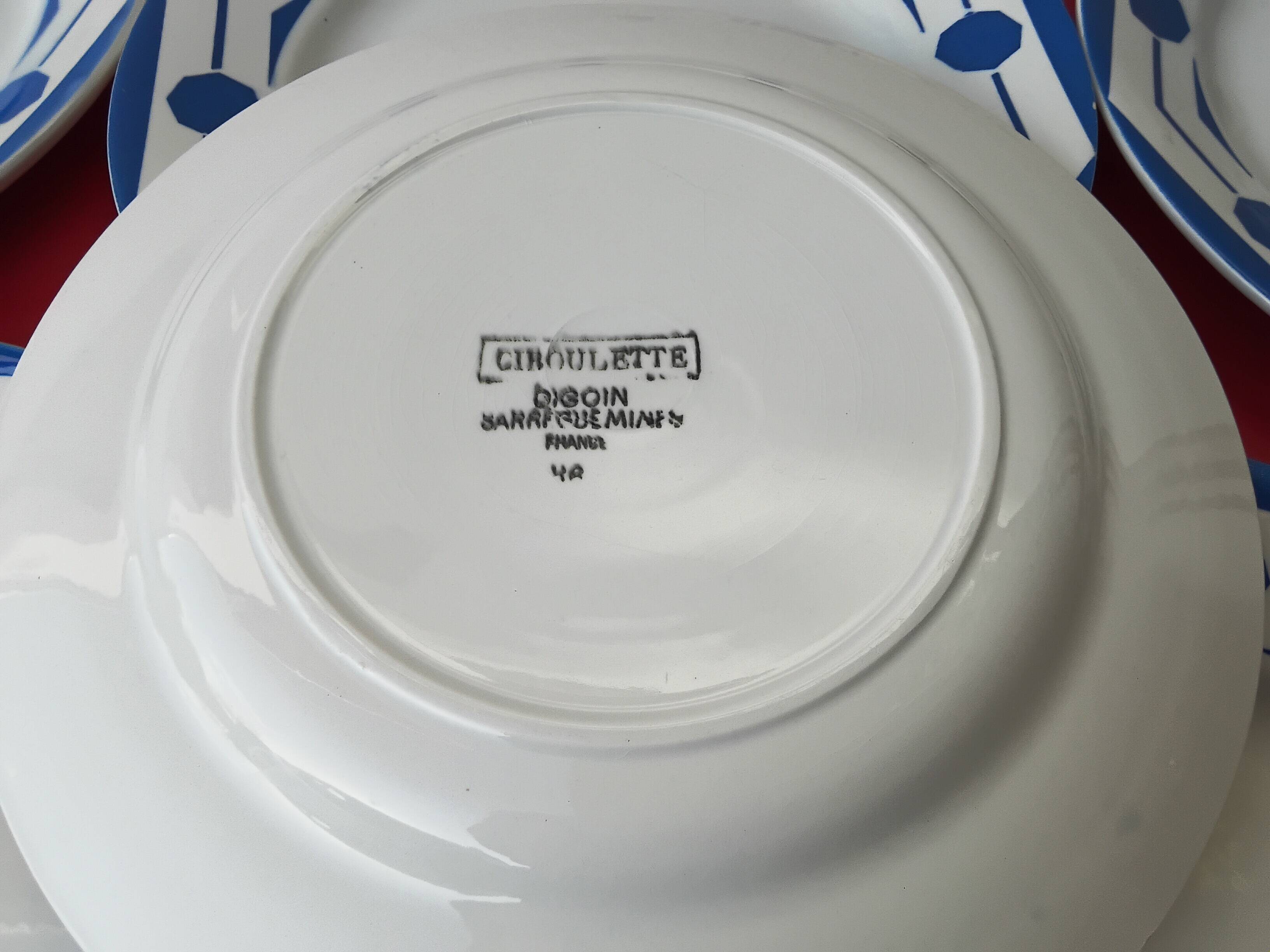 Lot of six flat plates from Digoin Sarreguemines