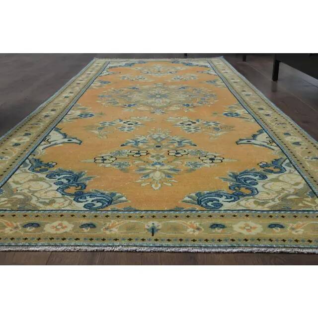 1970s Vintage Turkish Oushak Handmade Wool Cotton Orange Runner Rug 117x312