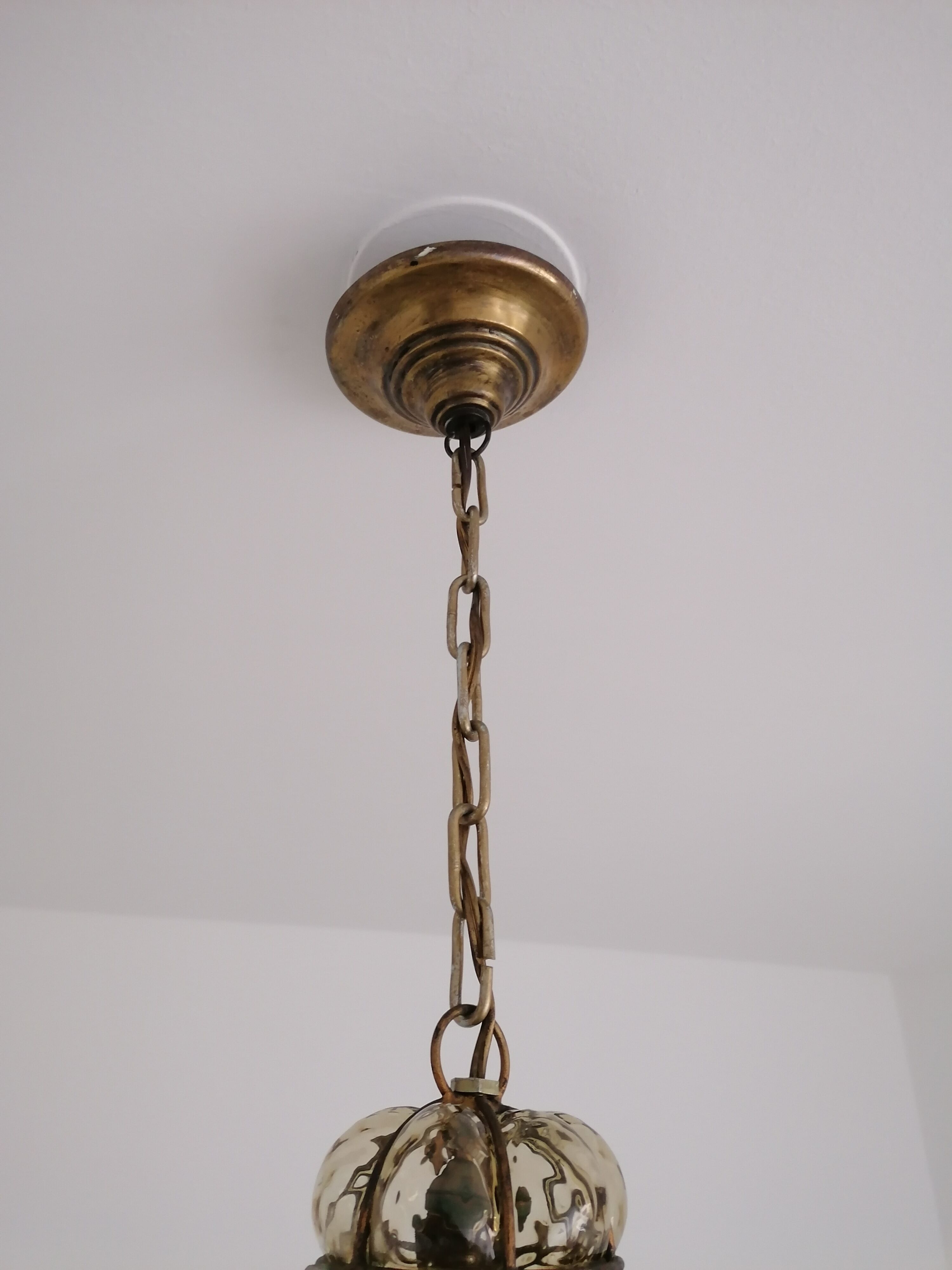 Venetian Lantern - Murano Glass blown in its metal cage CIRCA 1940