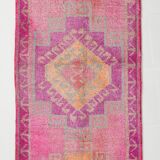 3x12 Fuchisa Pink Turkish Runner,Handmade Wool Vintage Runner Rug,90x359 Cm