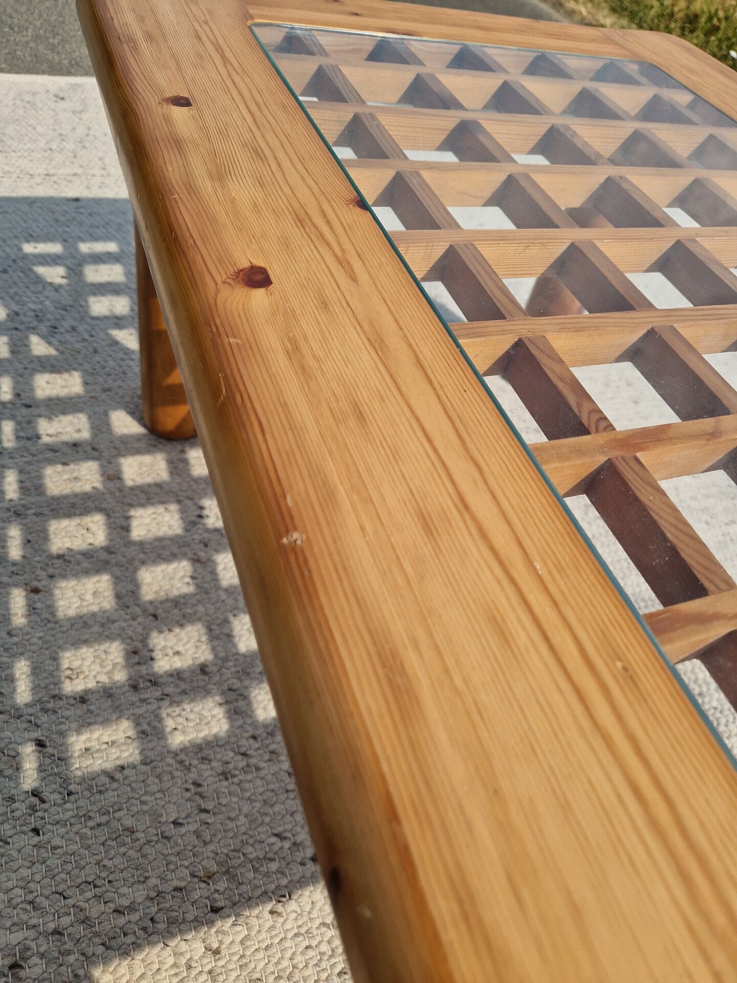 Vintage modernist coffee table in pine.