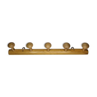 Vintage coat rack in turned wood, 5 hooks