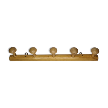 Vintage coat rack in turned wood, 5 hooks