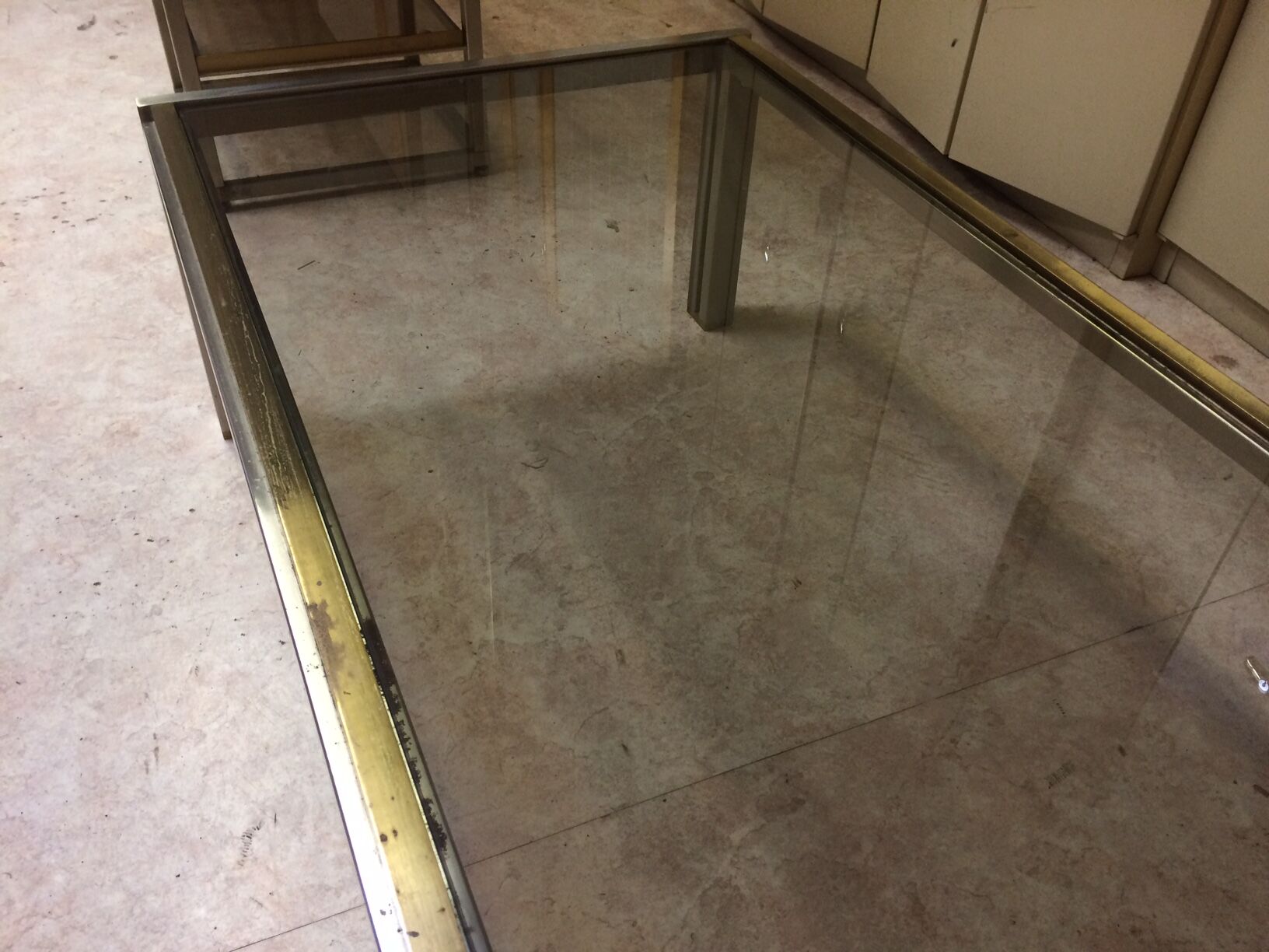 Coffee table with square tubular structure and smoked glass - 1970
