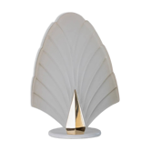 Grande lampe de table vintage en verre de Murano – verre en forme de feuille – blanc, base en métal doré – Italie années 1980