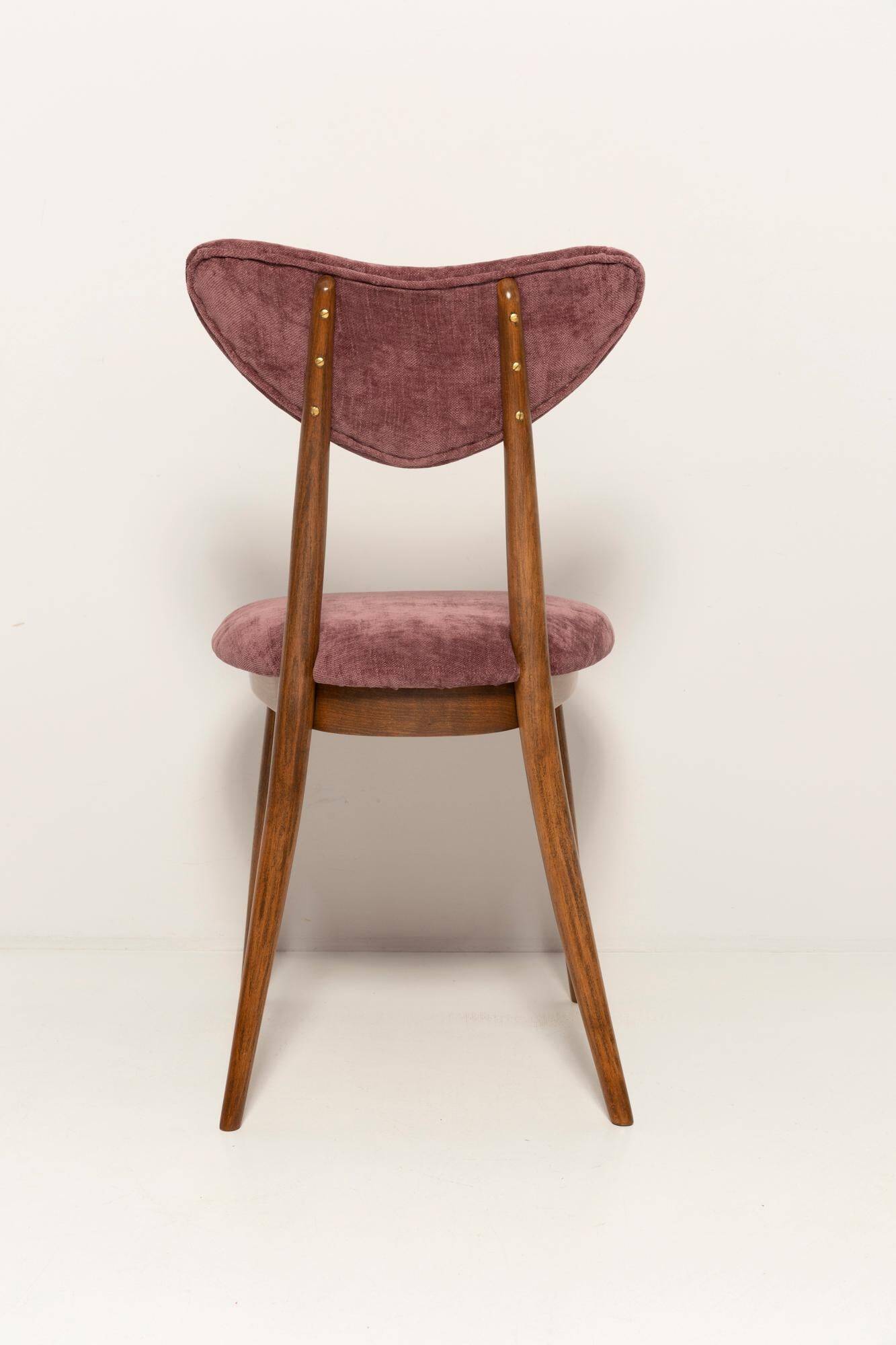 Heart-shaped chair in plum velvet and beech wood, Europe, 1960s