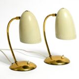 Pair of beautiful German Mid Century Modern brass table lamps with metal sh