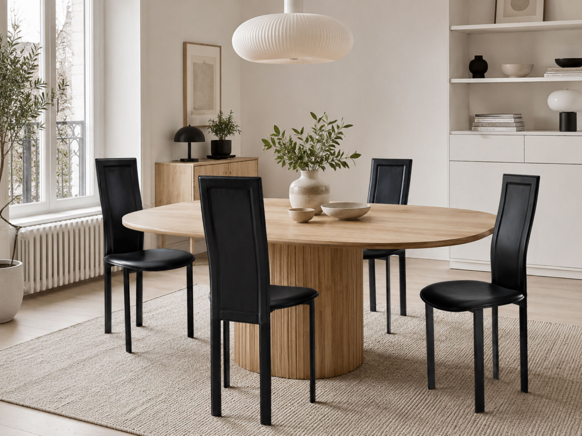 4 black leather chairs – Elegance and design