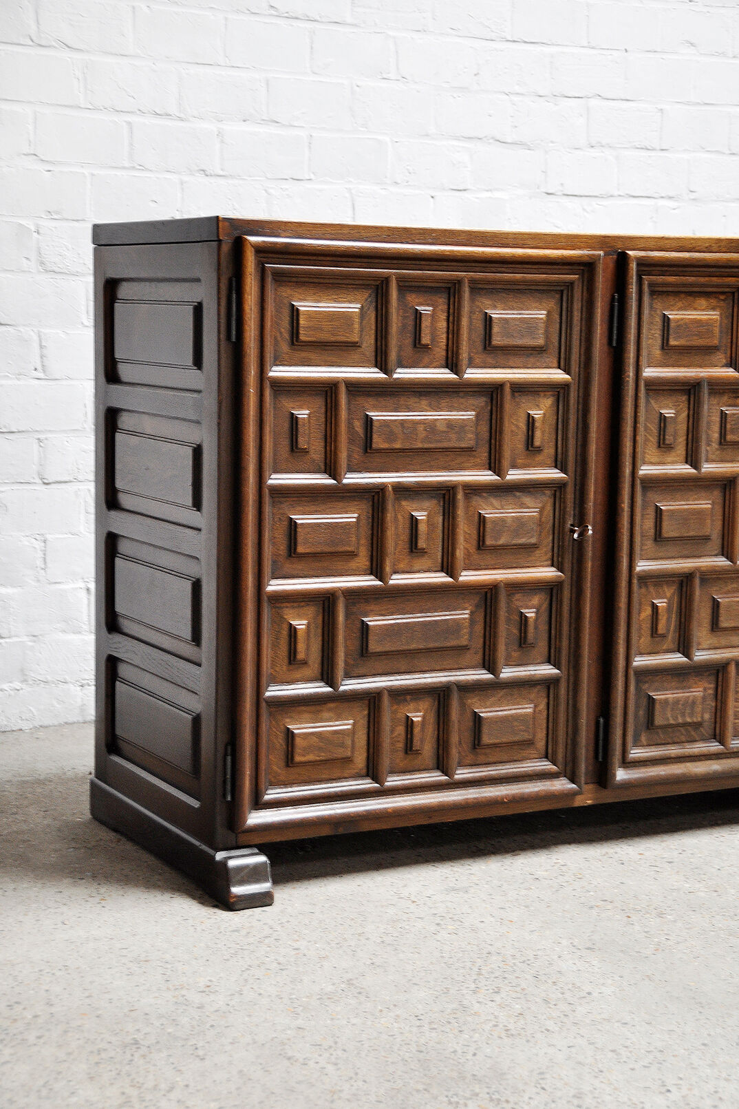 Spanish Brutalist Sideboard With Geometric Patterns, 1940s