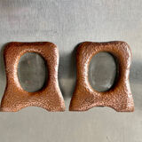 Pair of antique art nouveau copper metal photo frame  hammered copper