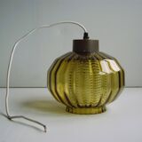 Vintage glass pendant in smoky green crystal with crystal cylinder  - design Carl Fagerlund Sweden