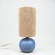 Signed ceramic ball lamp in lavender blue stoneware with a rope or raffia lampshade