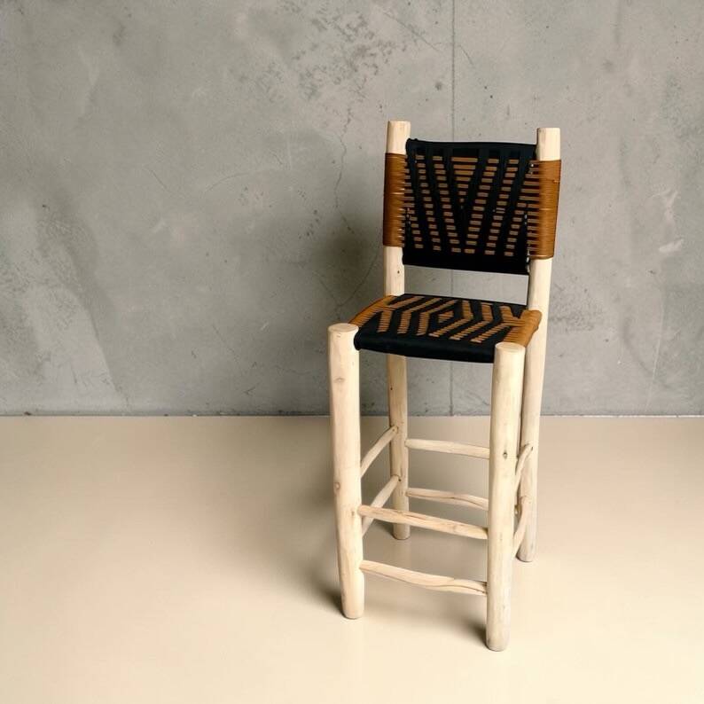 Moroccan bar stool in braided rope