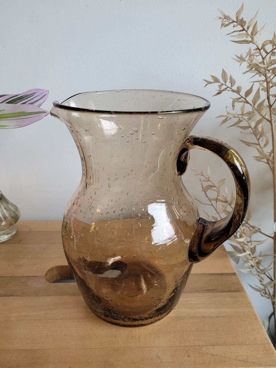 Smoked blown glass pitcher