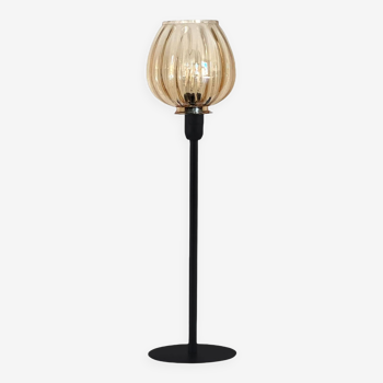 Table lamp made with the globe of an old pendant light in streaked and gilded glass